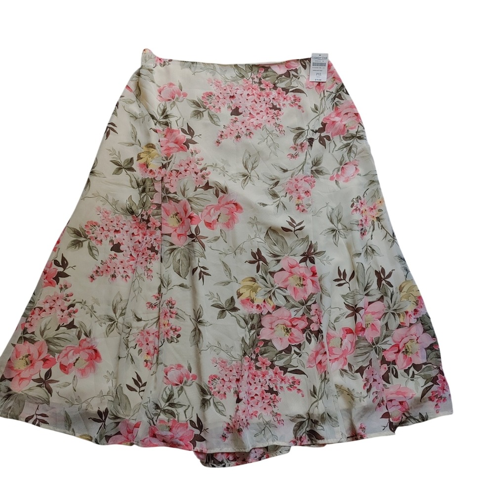 New Romantic Coldwater Creek Garden Party Skirt Pink Floral Maxi Petite PXL